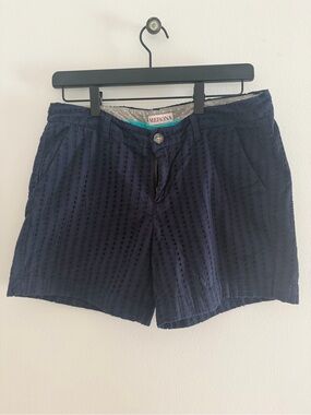Navy Eyelet Cotton Casual Shorts